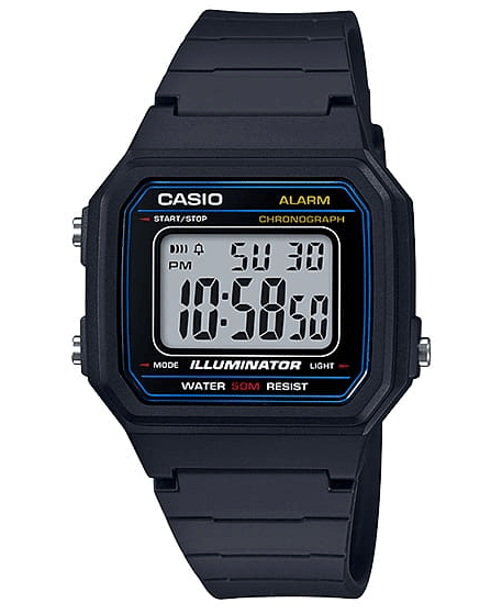 W-217H-1AVDF Casio Black Resin Case Black Resin Band Digital Quartz Men's Watch. - Timecheck