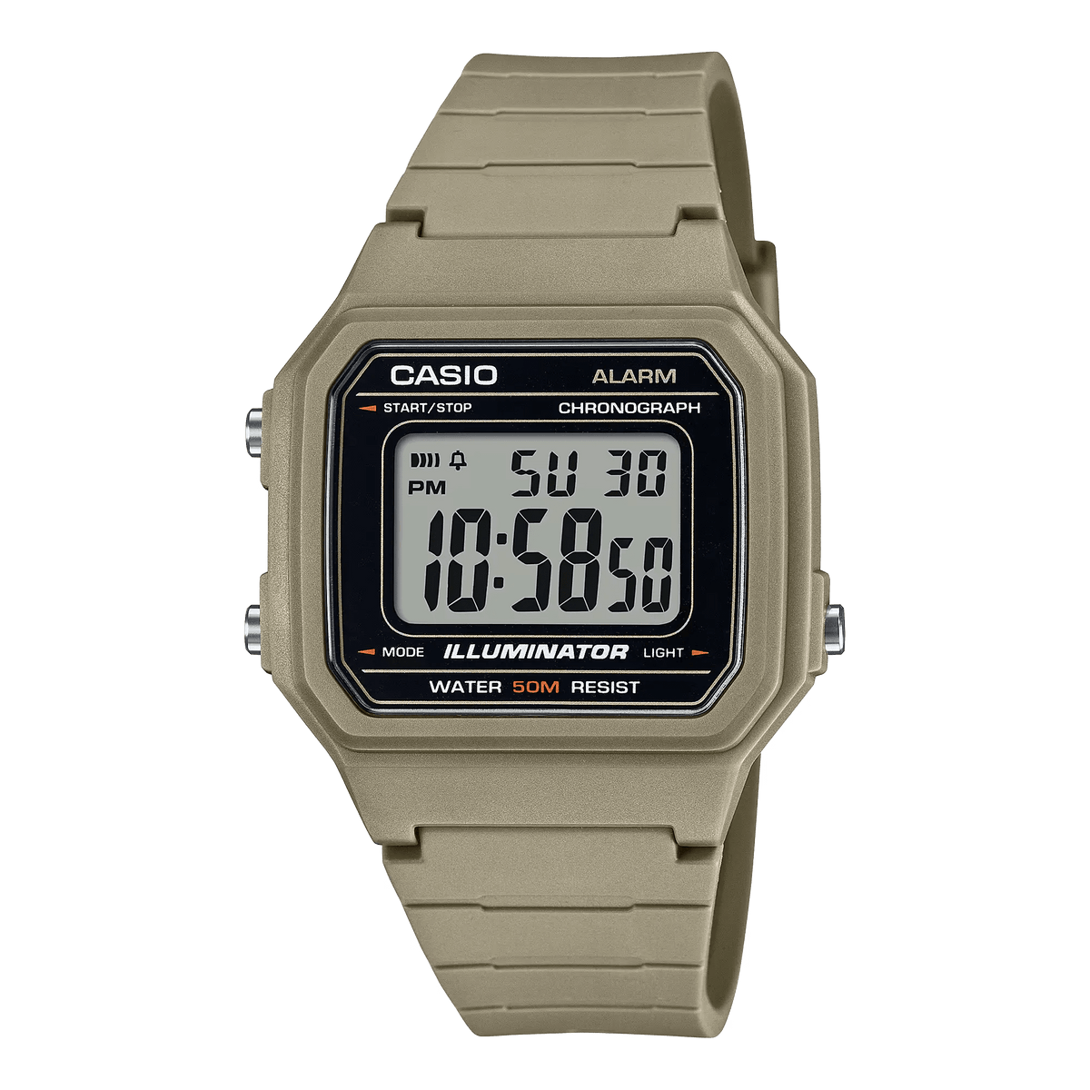 W-217H-5AVDF Casio Beige & Green Resin Case Black Resin Band Digital Quartz Men's Watch. - Timecheck