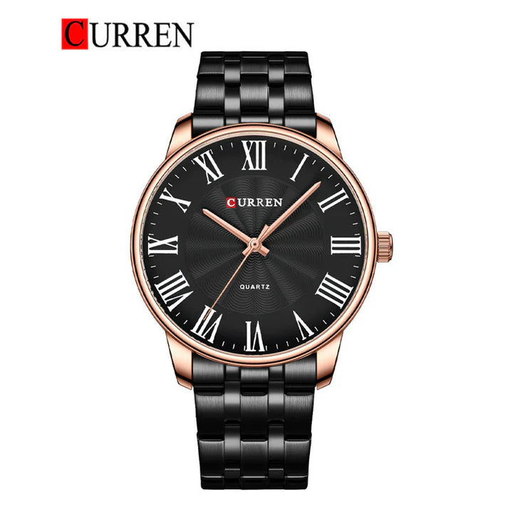 M:8422 Curren Black Dial Black Stainless Steel Chain Chronograph Quartz Men's Watch.