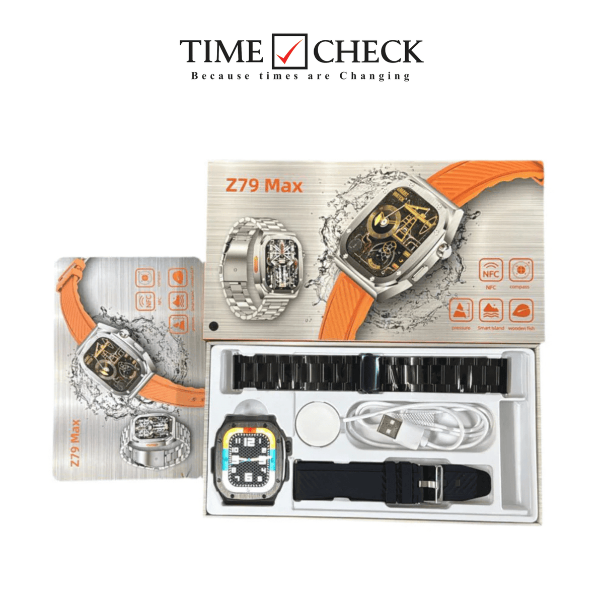 Z79 MAX Smart Watch, With Chain & Silicone Straps Fitness Trackers With Heart Rate Monitor, Unisex Watch - Timecheck