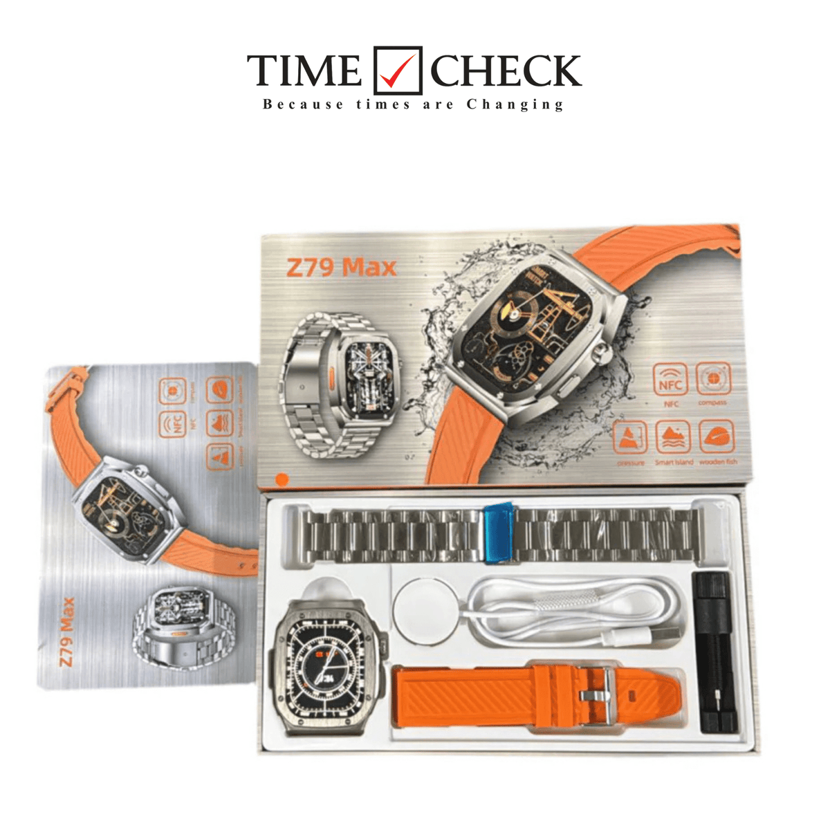 Z79 MAX Smart Watch, With Chain & Silicone Straps Fitness Trackers With Heart Rate Monitor, Unisex Watch - Timecheck