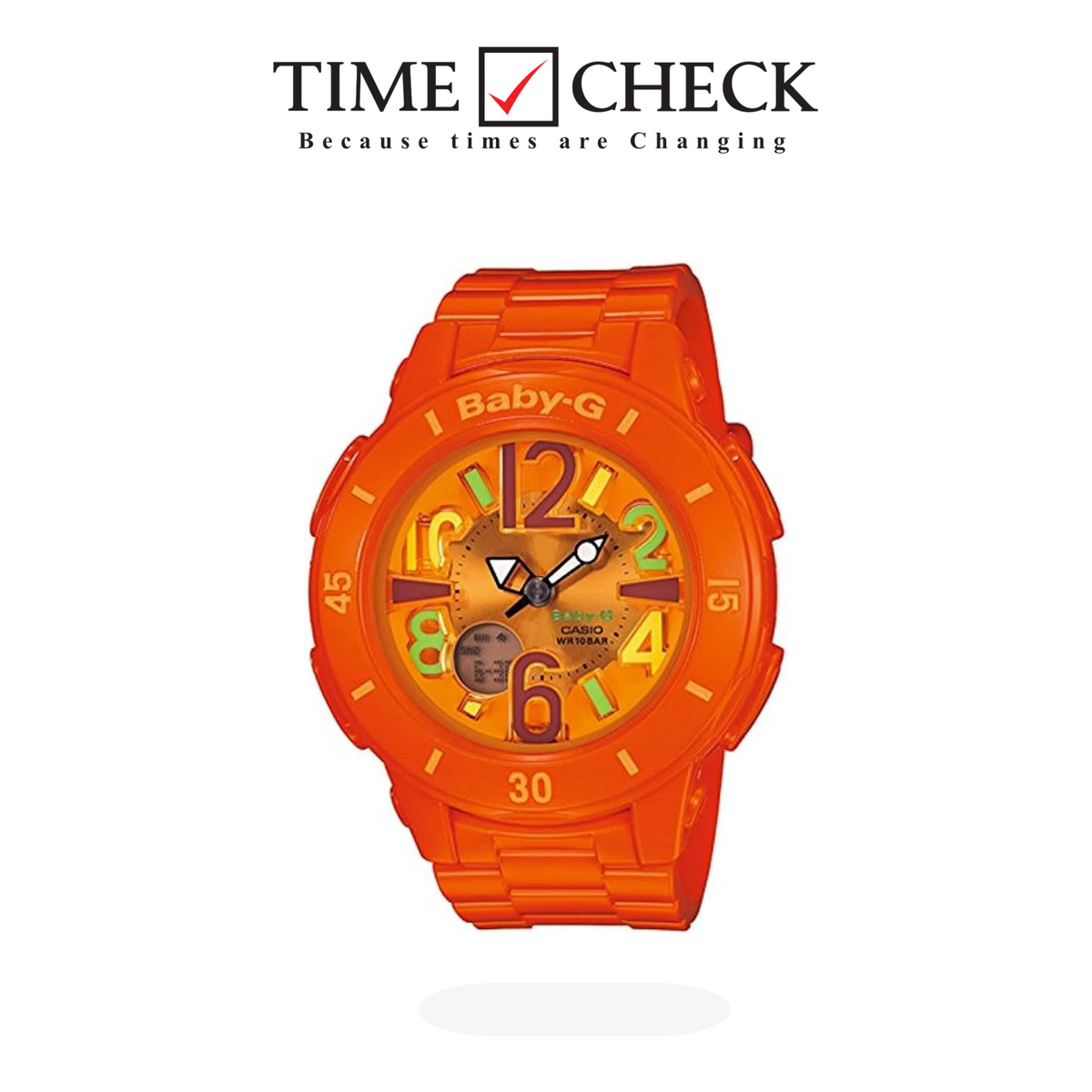 BGA-171-4B2DR Casio Analog-Digital Neon Orange Resin Band Women's Watch.