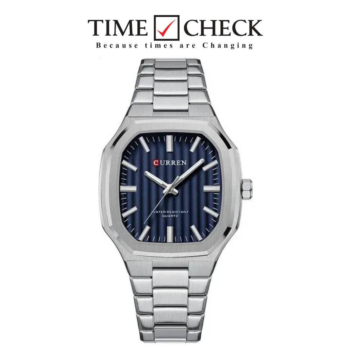 M:8458 CURREN Blue Dial SILVER Stainless Steel Chain Analog Quartz Men's Watch With Box & Bag