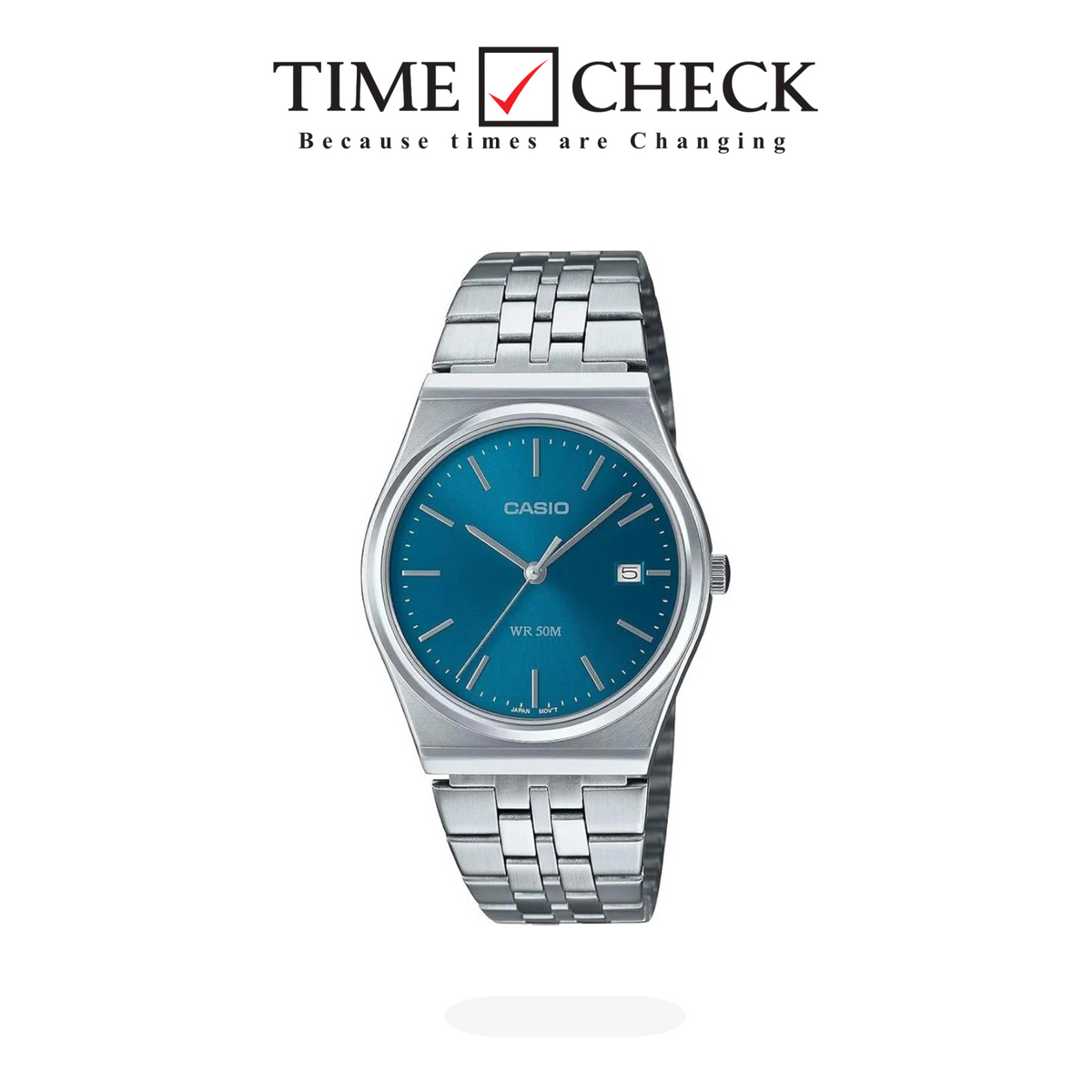 MTP-B145d-2a2VDf Casio BLUE Dial Stainless Steel silver Chain Quartz Men's Watch.