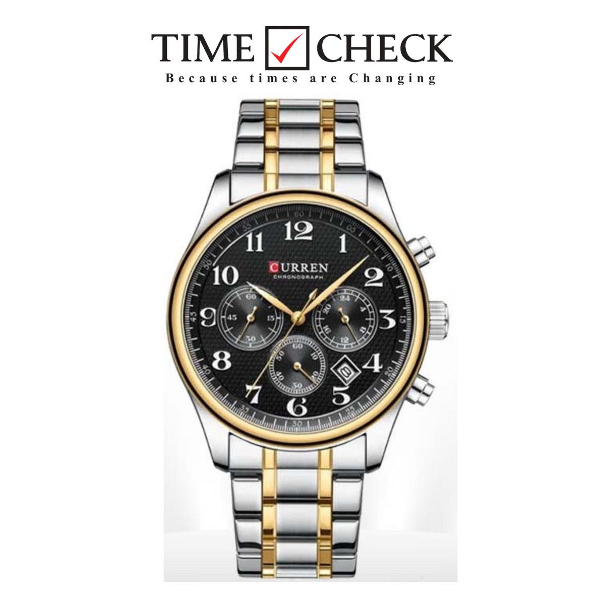 M8466 Curren Black Dial Silver+Gold Stainless Steel Chain Chronograph Quartz Men's Watch