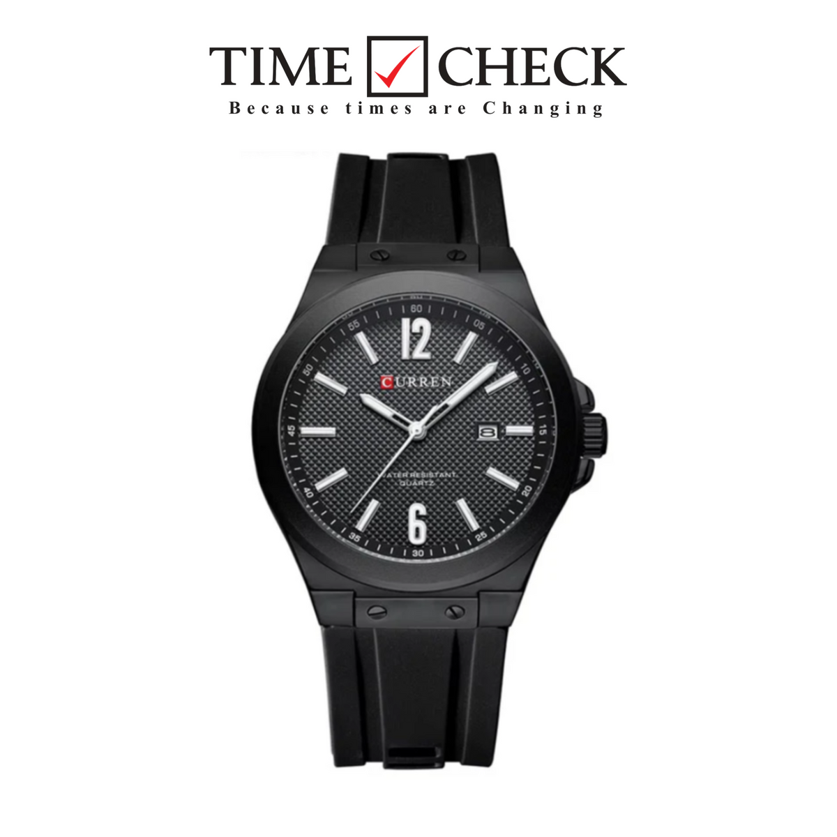 M8467 Curren Black Dial Black Body black Silicone Strap Analog Quartz Men's Watch with Box & Bag