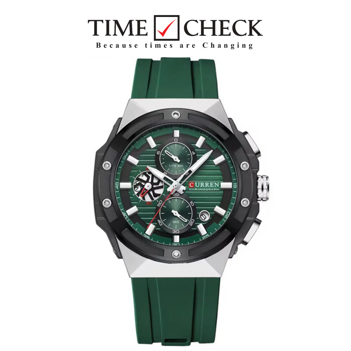 M8462 CURREN Green Dial Green Silicone Strap Original Wrist Watch For Men With Box&Bag