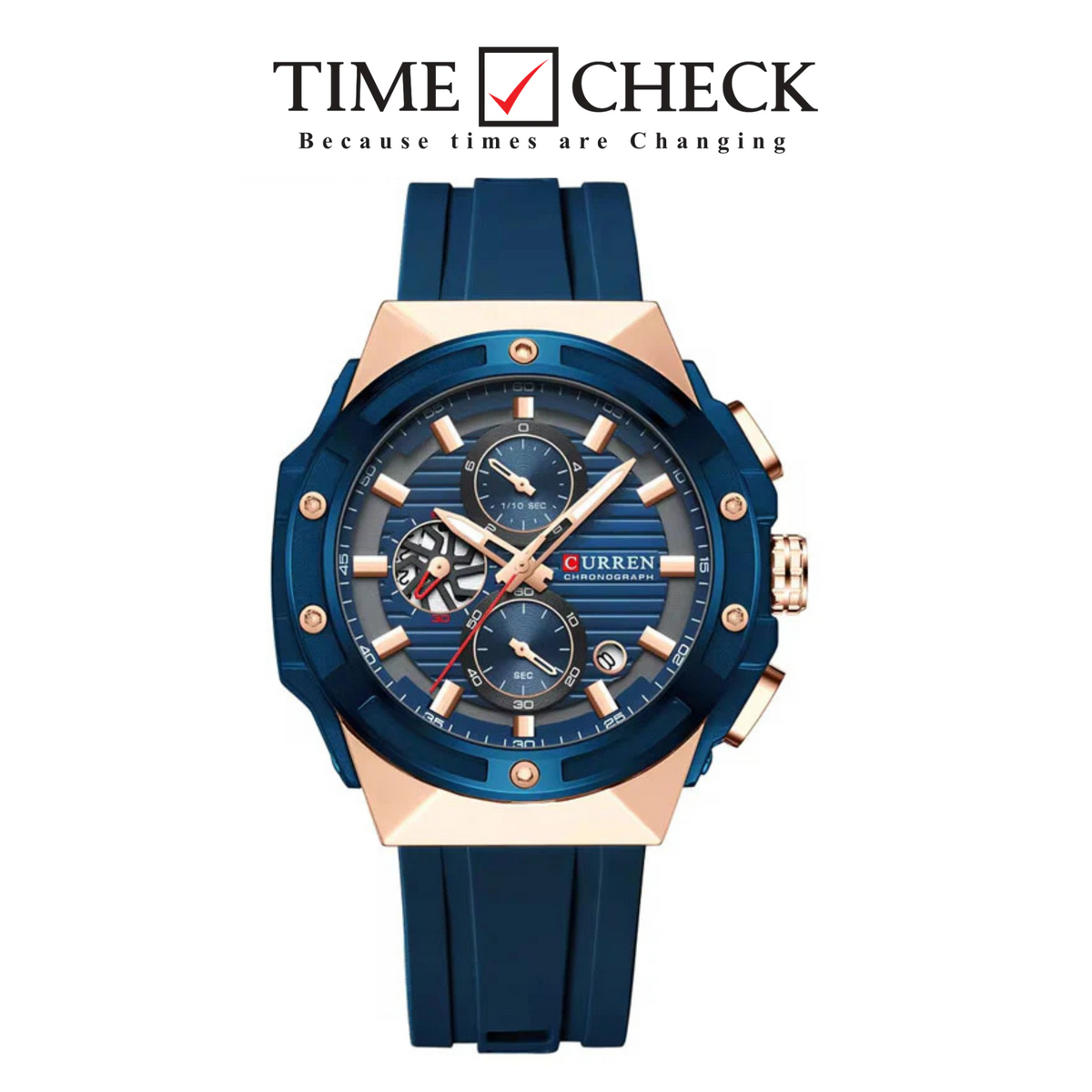 M8462 CURREN Blue Dial Gold Body Blue Silicone Strap Original Wrist Watch For Men With Box&Bag