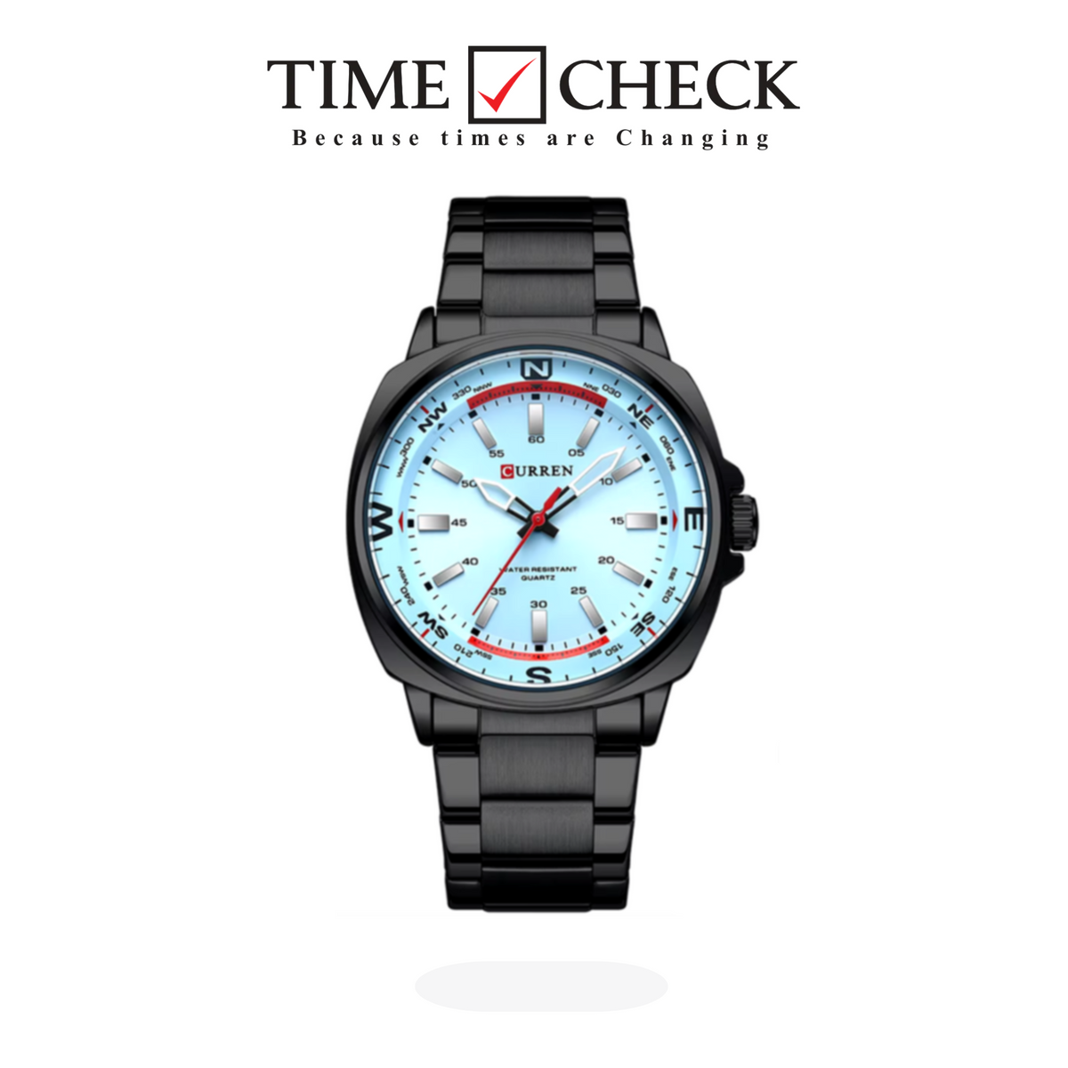 M8455 CURREN Sky blue Dial Black Stainless Steel Original Wrist Watch For Men With Box&Bag