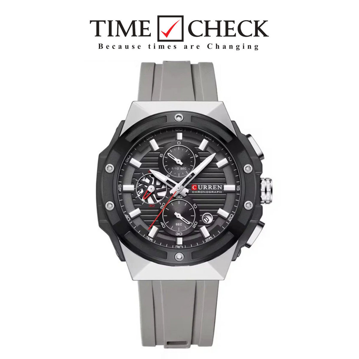 M8462 CURREN Black Dial Silver Body Gray Silicone Strap Original Wrist Watch For Men With Box&Bag